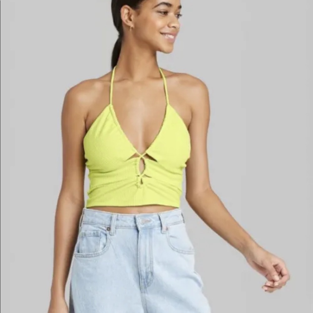 Wild Fable Lace Up Front Versatile Tiny Halter Top Lime Green Large